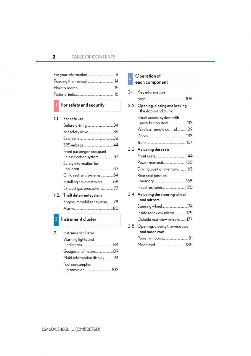 Lexus LS460 IV 4 owners manual / page 2