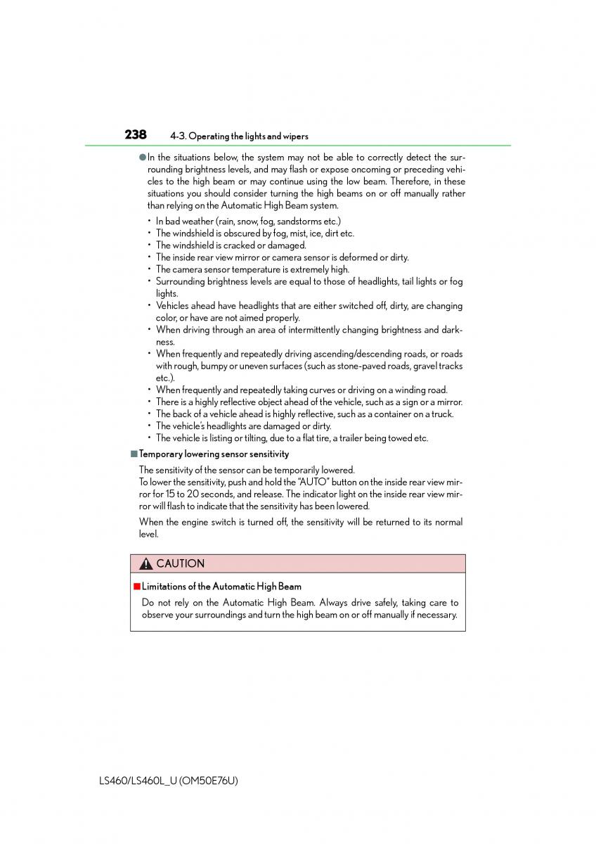 Lexus LS460 IV 4 owners manual / page 238