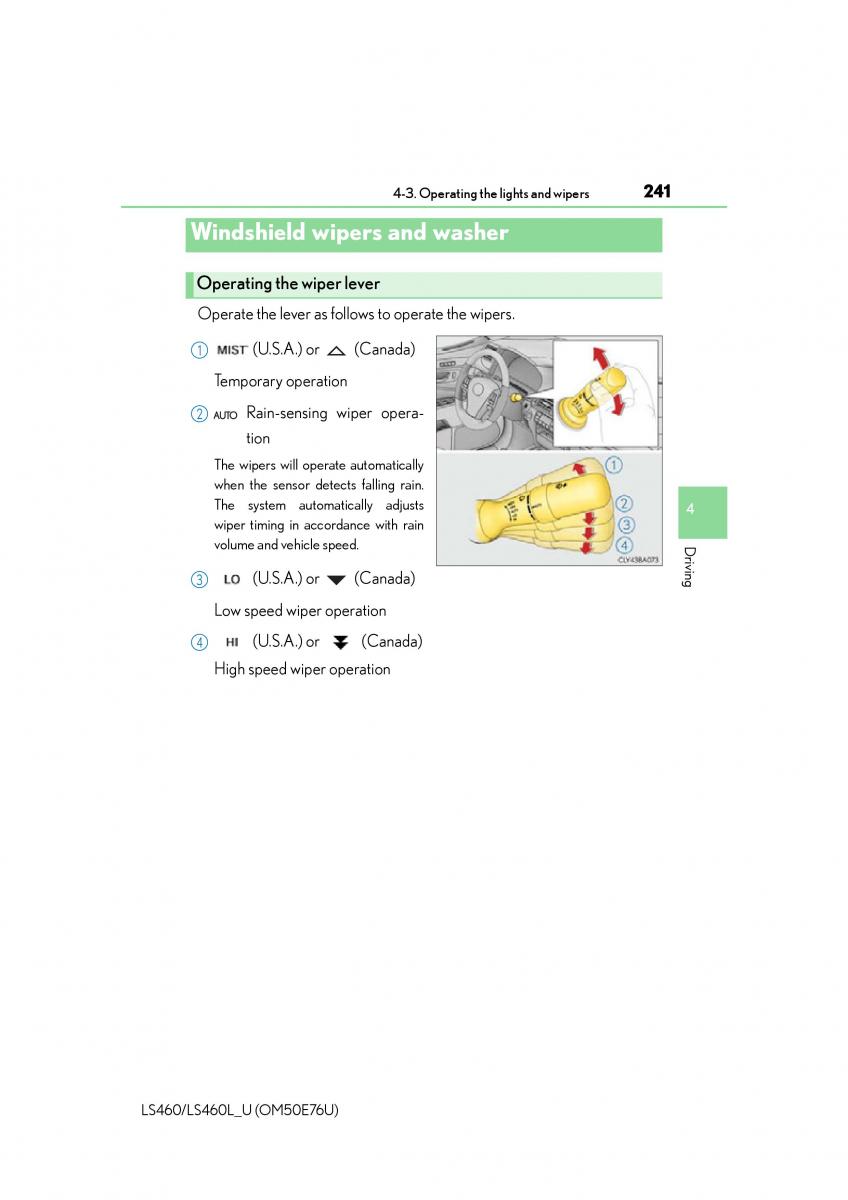 Lexus LS460 IV 4 owners manual / page 241