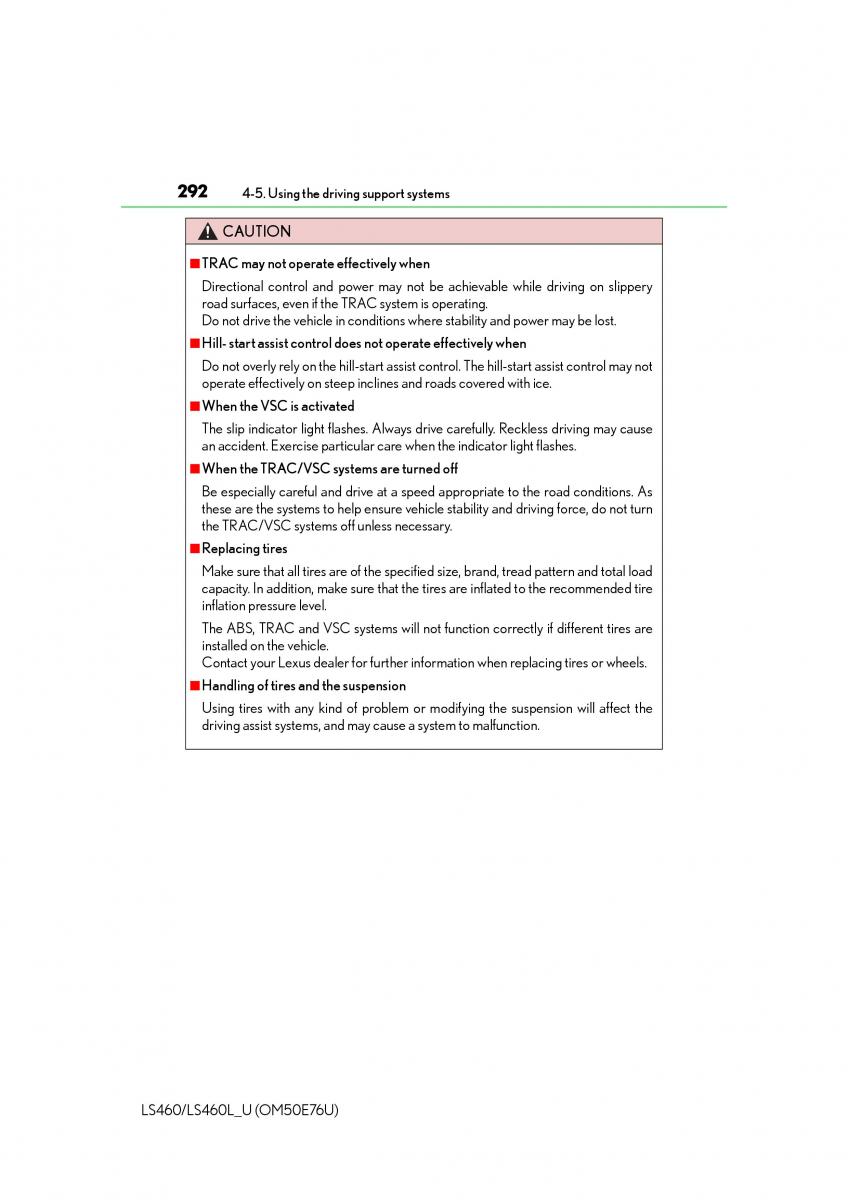 Lexus LS460 IV 4 owners manual / page 292