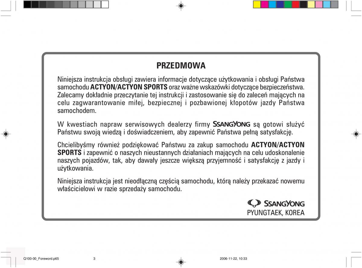 manual  SsangYong Actyon instrukcja / page 2