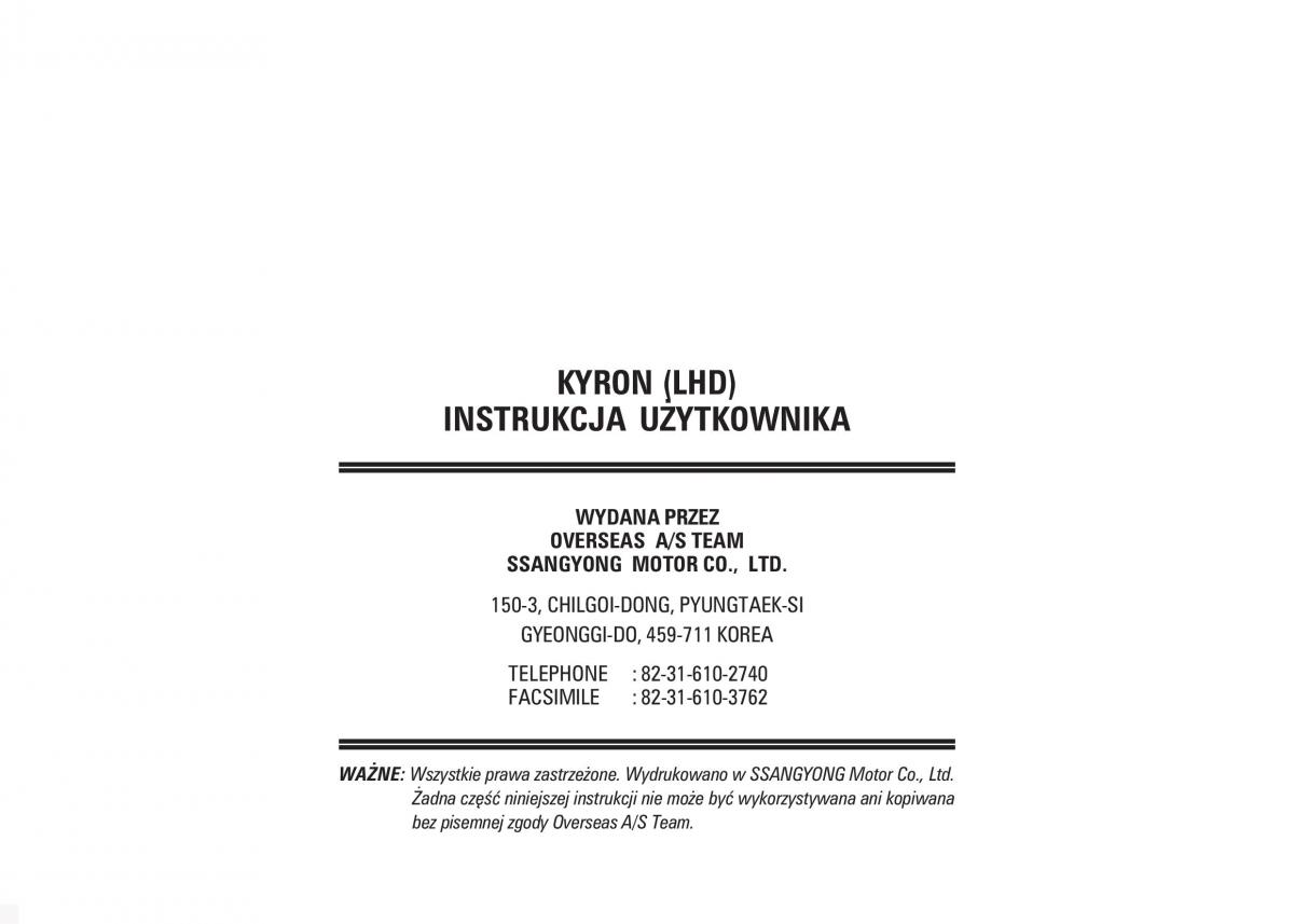 SsangYong Kyron instrukcja obslugi / page 276