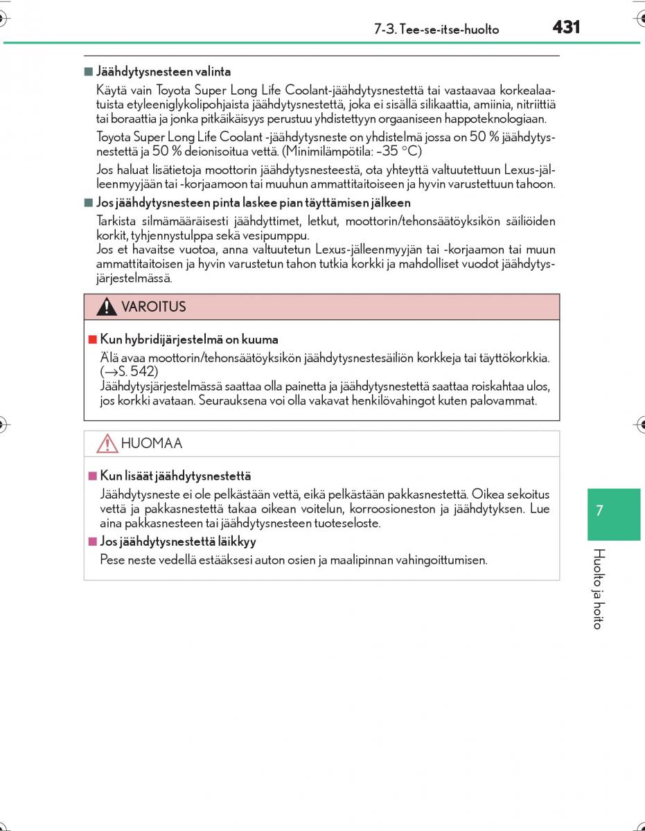 Lexus IS300h III 3 omistajan kasikirja / page 431