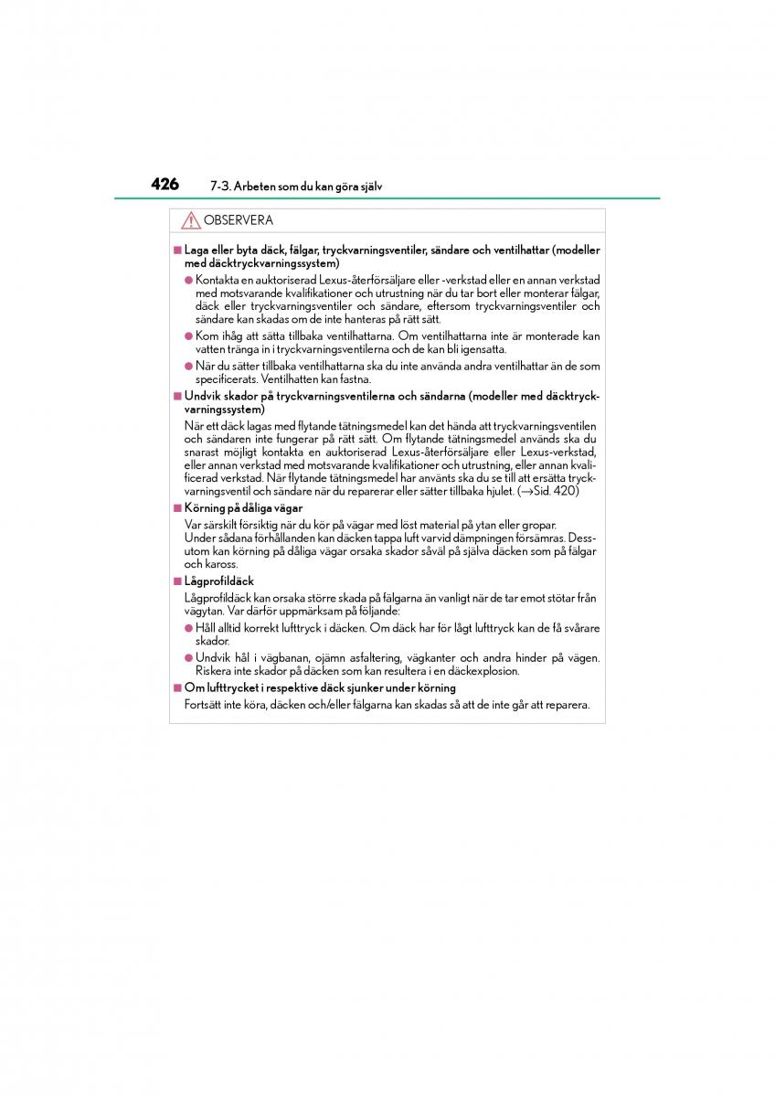 Lexus IS200t III 3 instruktionsbok / page 426