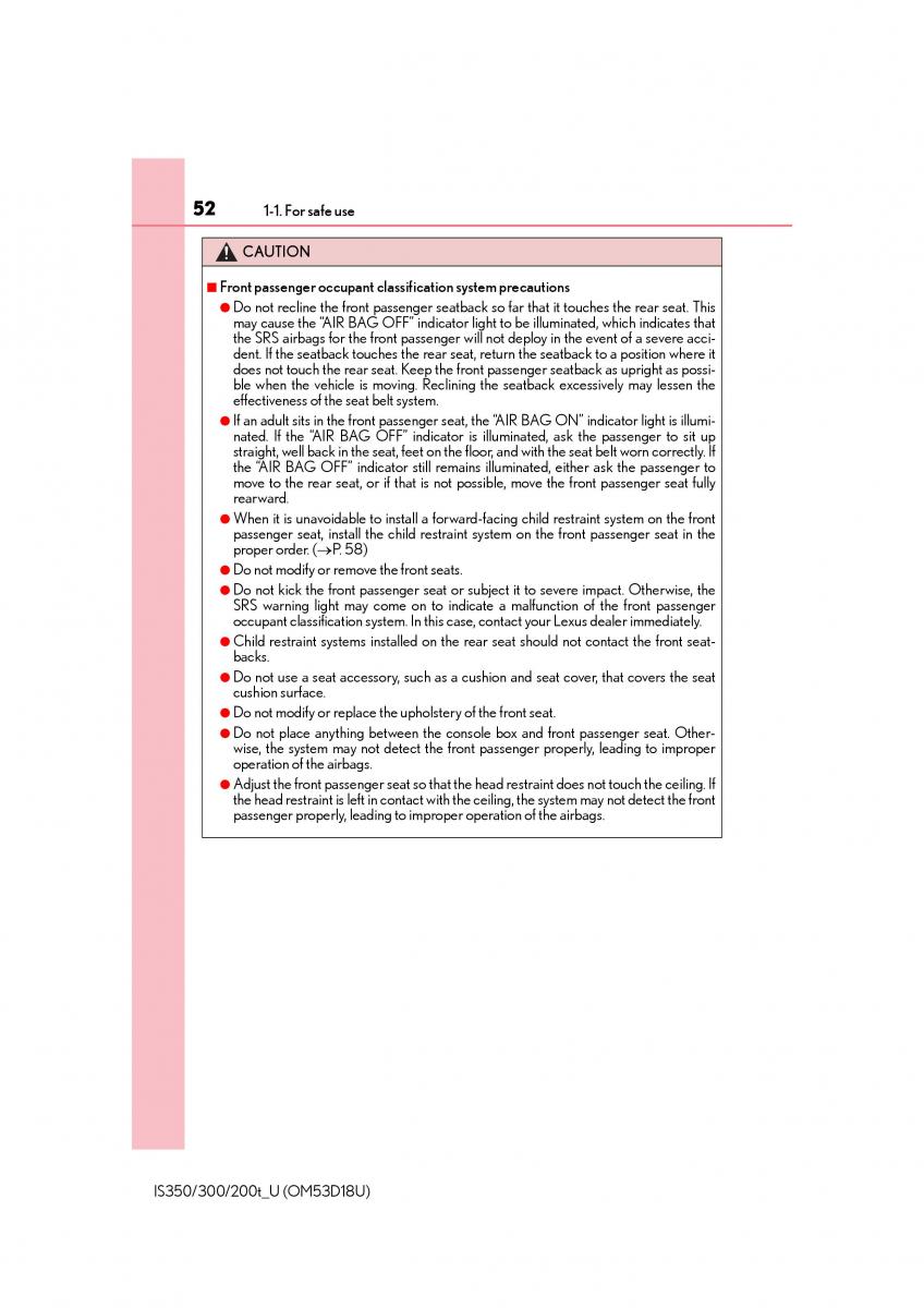Lexus IS200t III 3 owners manual / page 52