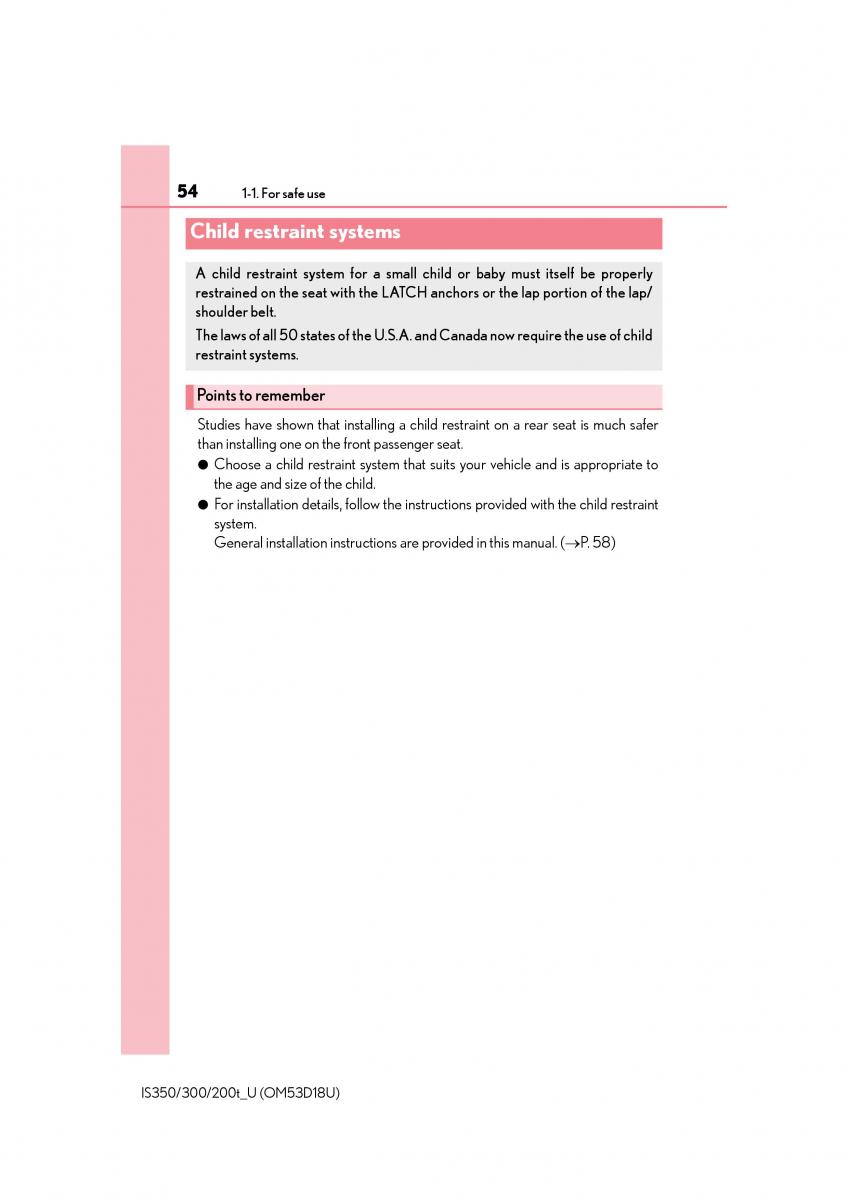 Lexus IS200t III 3 owners manual / page 54