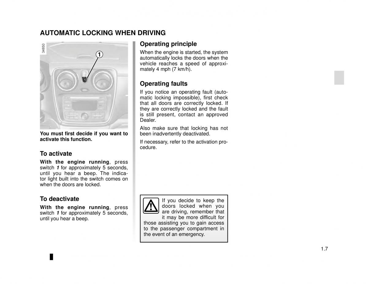 Dacia Lodgy owners manual / page 13