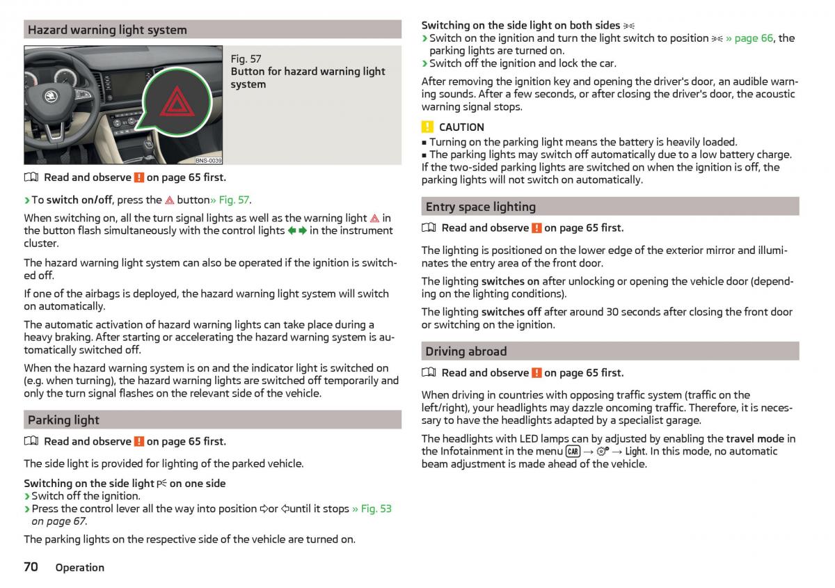 Skoda Kodiaq owners manual / page 72