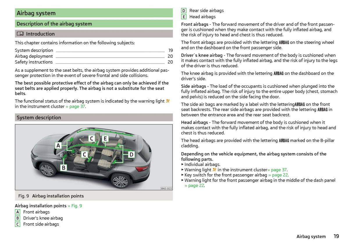 Skoda Kodiaq owners manual / page 21