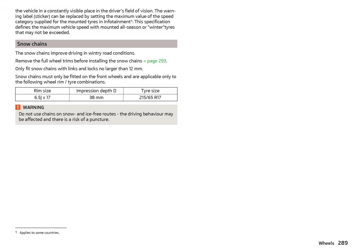 Skoda Kodiaq owners manual / page 291