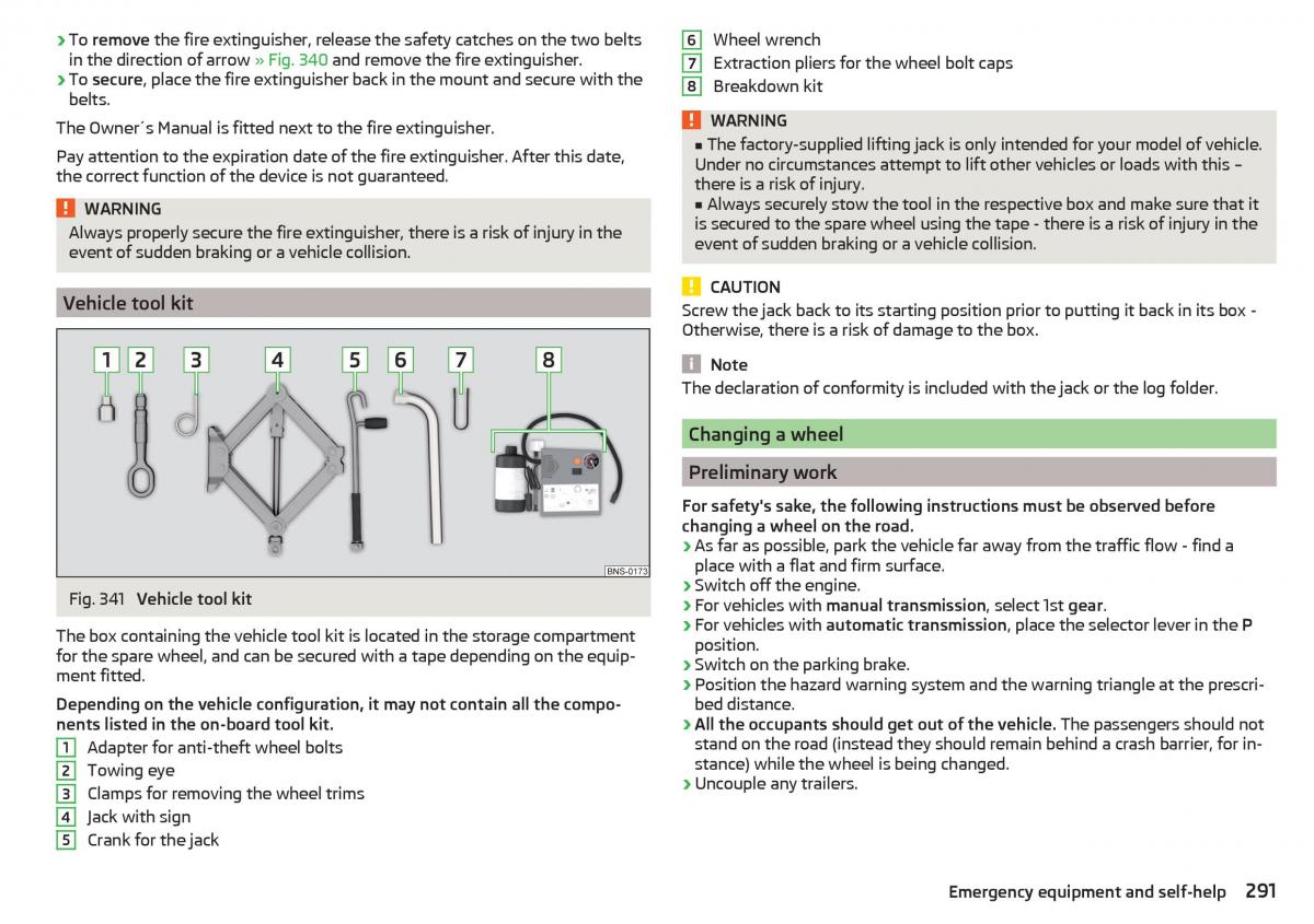 Skoda Kodiaq owners manual / page 293