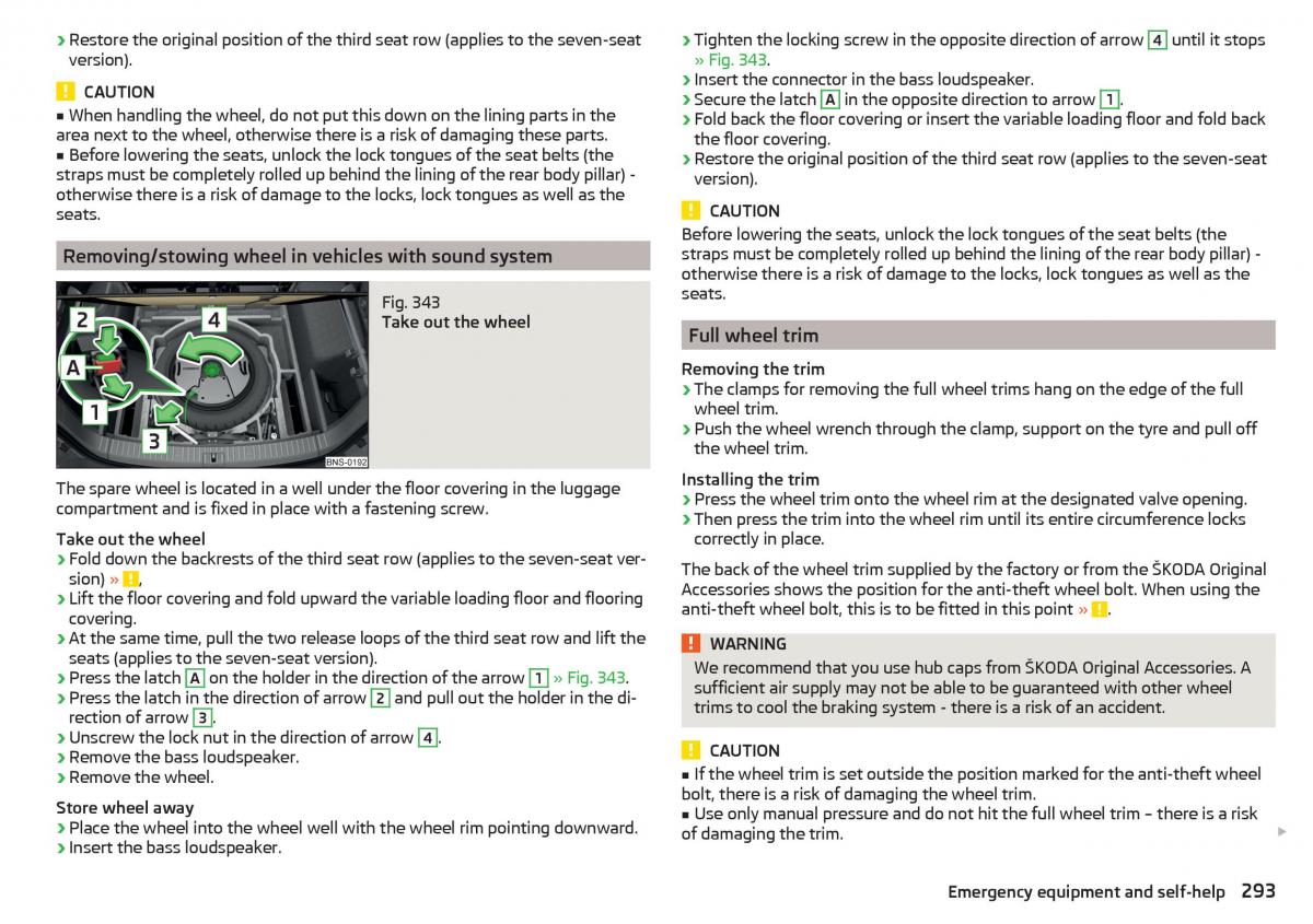 Skoda Kodiaq owners manual / page 295
