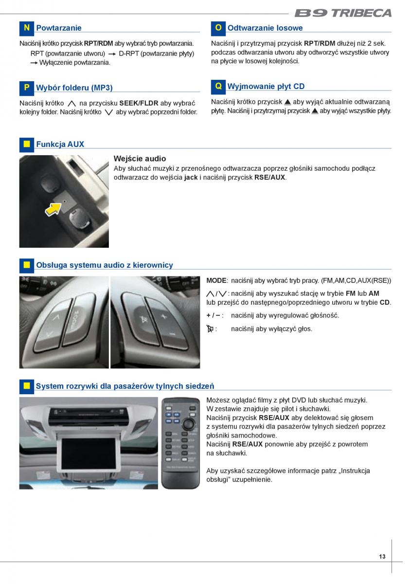 Subaru Tribeca B9 instrukcja obslugi / page 13