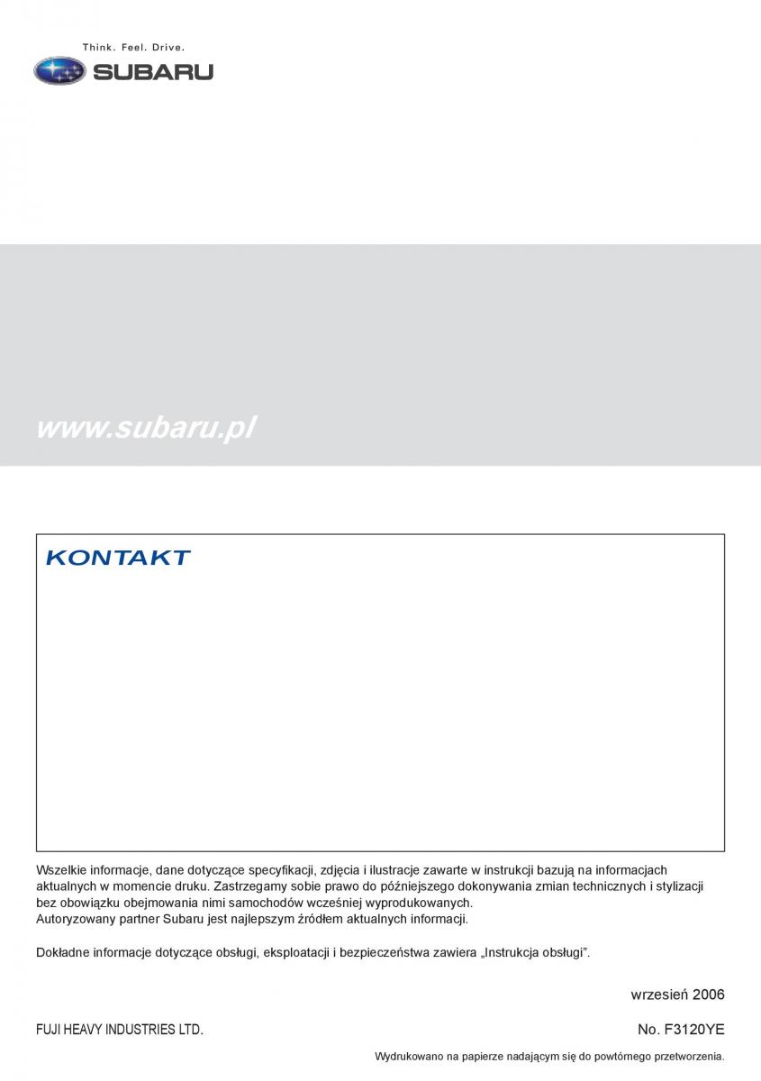 Subaru Tribeca B9 instrukcja obslugi / page 16