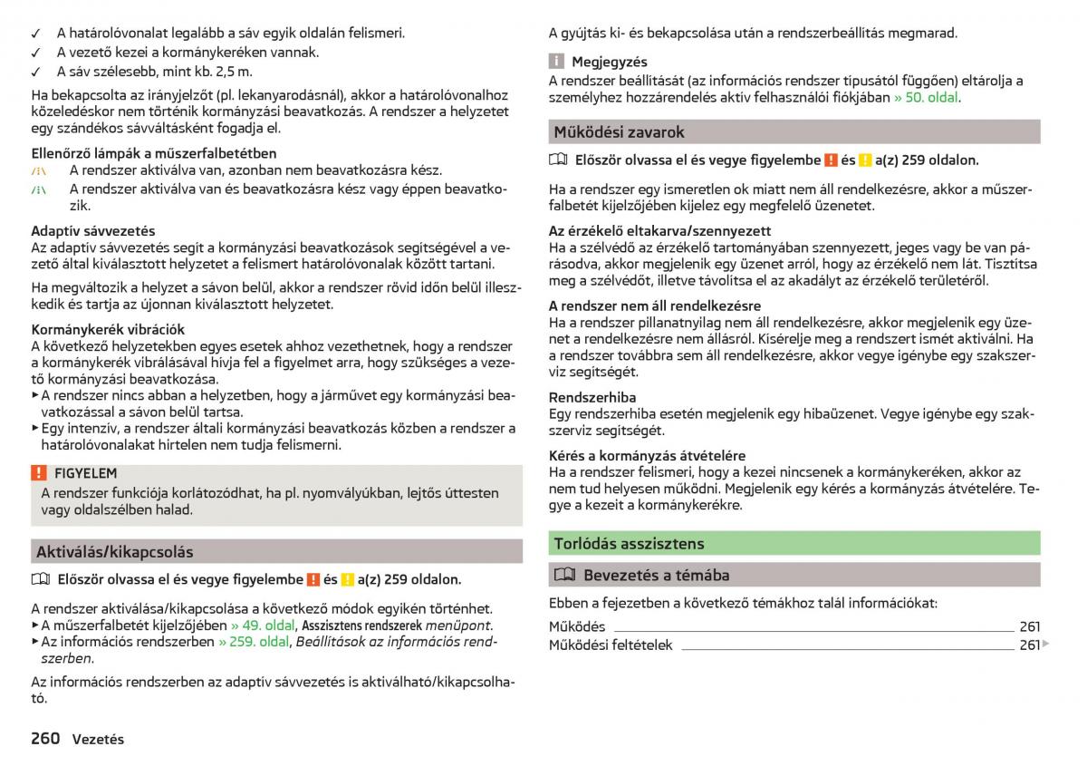 Skoda Kodiaq Kezelesi utmutato / page 262