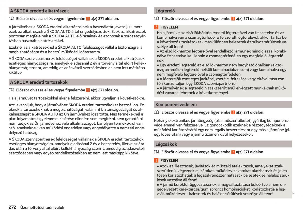 Skoda Kodiaq Kezelesi utmutato / page 274