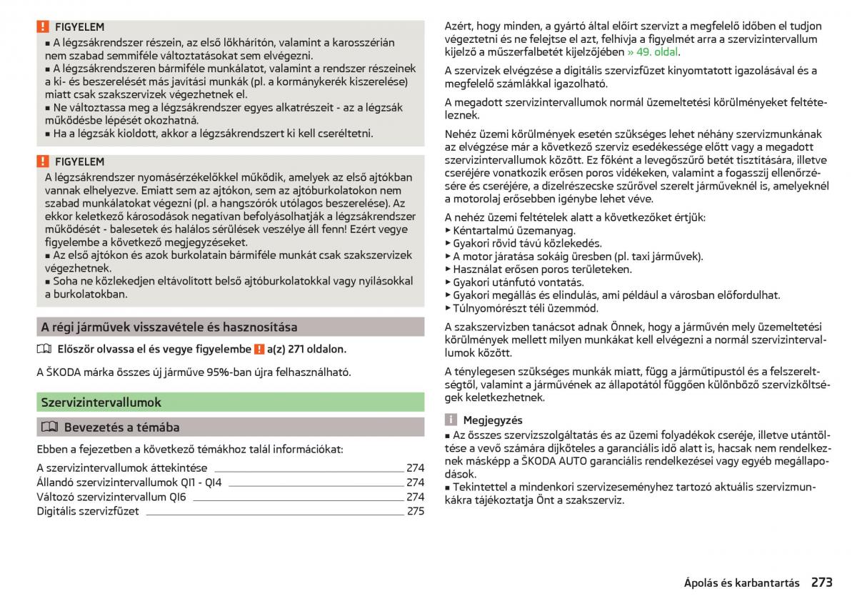 Skoda Kodiaq Kezelesi utmutato / page 275