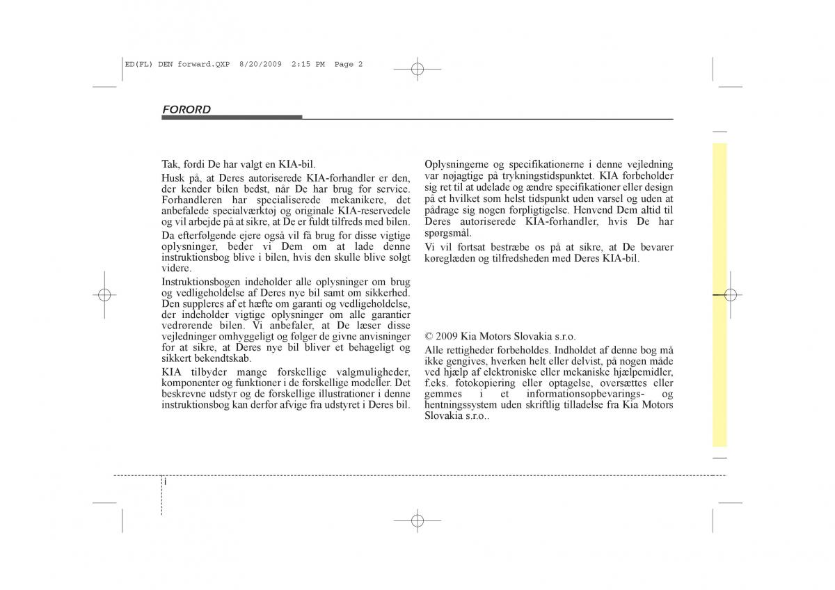 KIA Ceed I 1 Bilens instruktionsbog / page 2