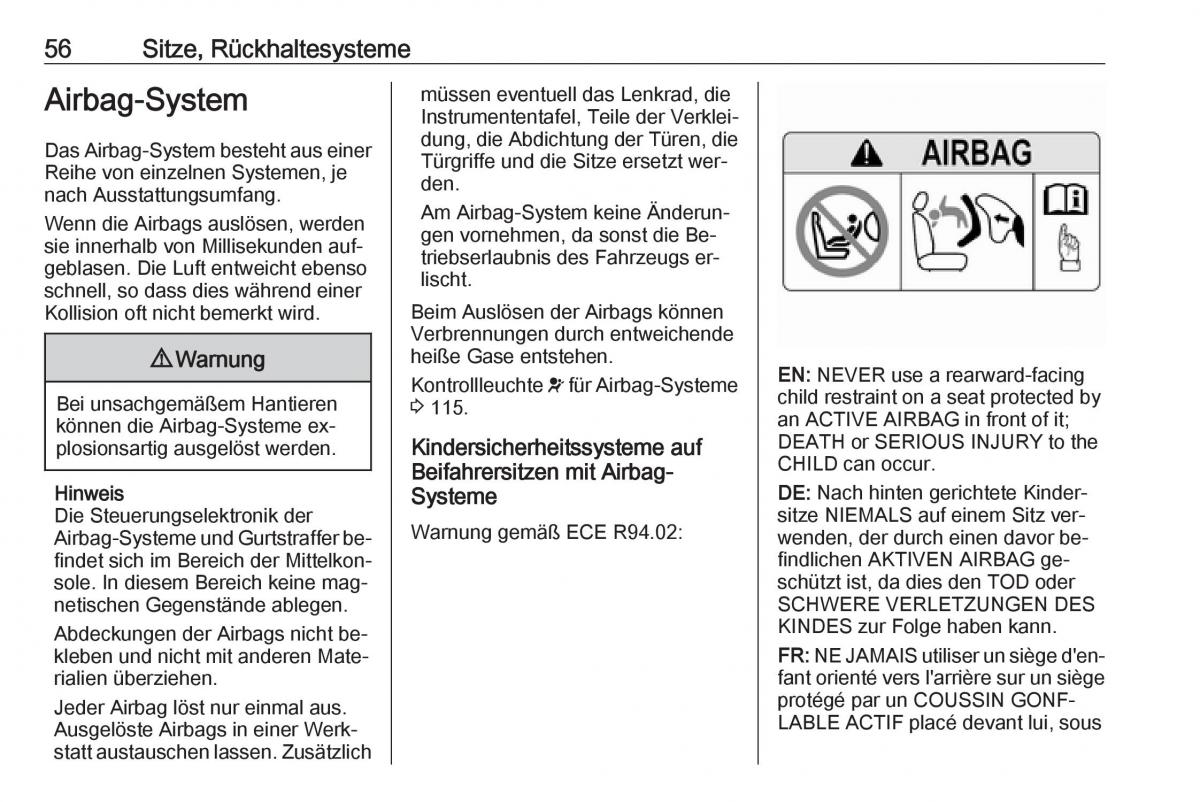 Opel Zafira C Tourer Handbuch / page 58