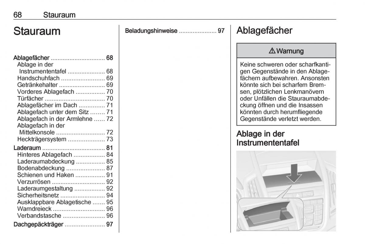 Opel Zafira C Tourer Handbuch / page 70