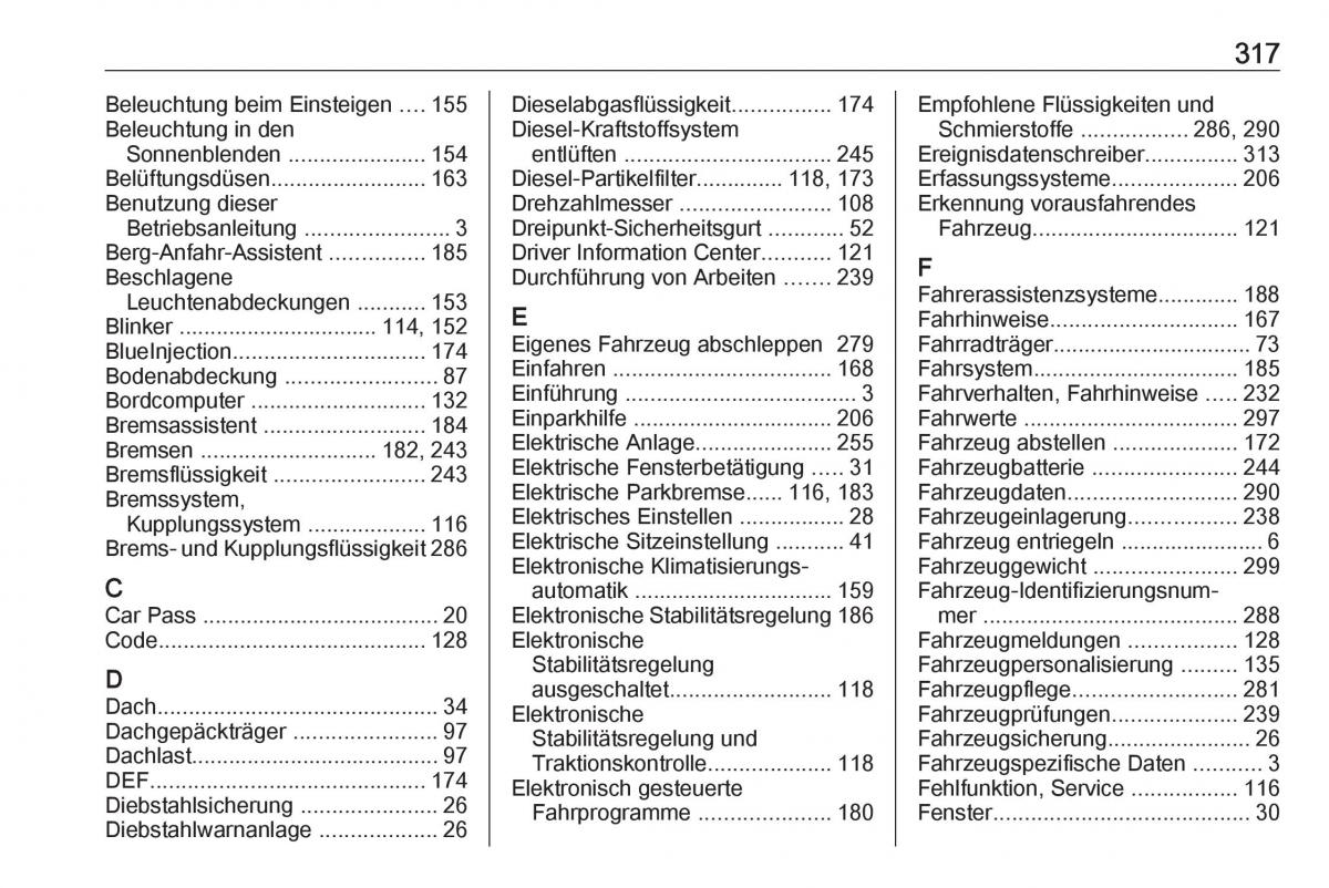 Opel Zafira C Tourer Handbuch / page 319