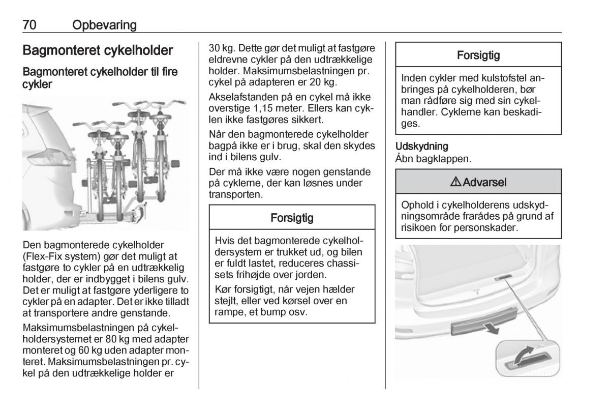 Opel Zafira C Tourer Bilens instruktionsbog / page 72