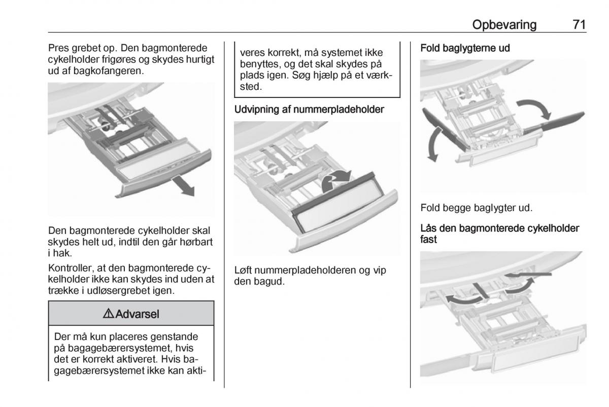 Opel Zafira C Tourer Bilens instruktionsbog / page 73