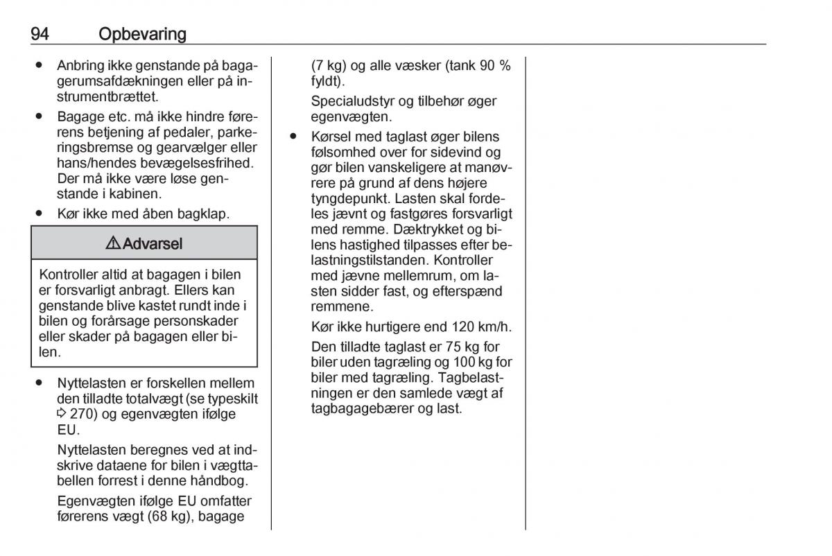 Opel Zafira C Tourer Bilens instruktionsbog / page 96