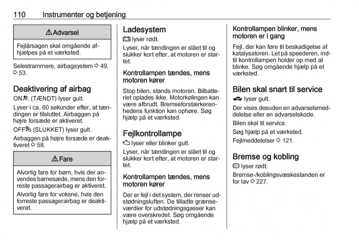 Opel Zafira C Tourer Bilens instruktionsbog / page 112