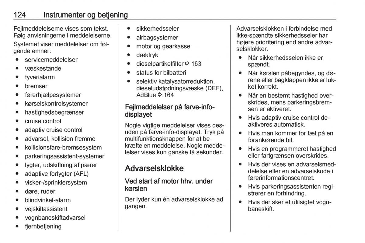 Opel Zafira C Tourer Bilens instruktionsbog / page 126