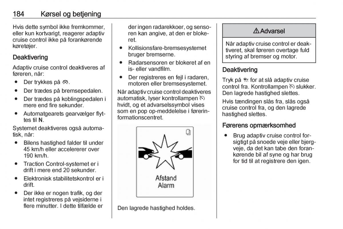 Opel Zafira C Tourer Bilens instruktionsbog / page 186