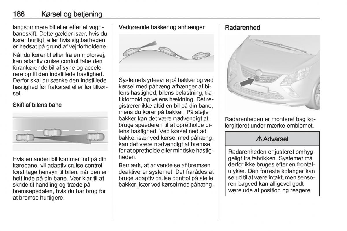 Opel Zafira C Tourer Bilens instruktionsbog / page 188