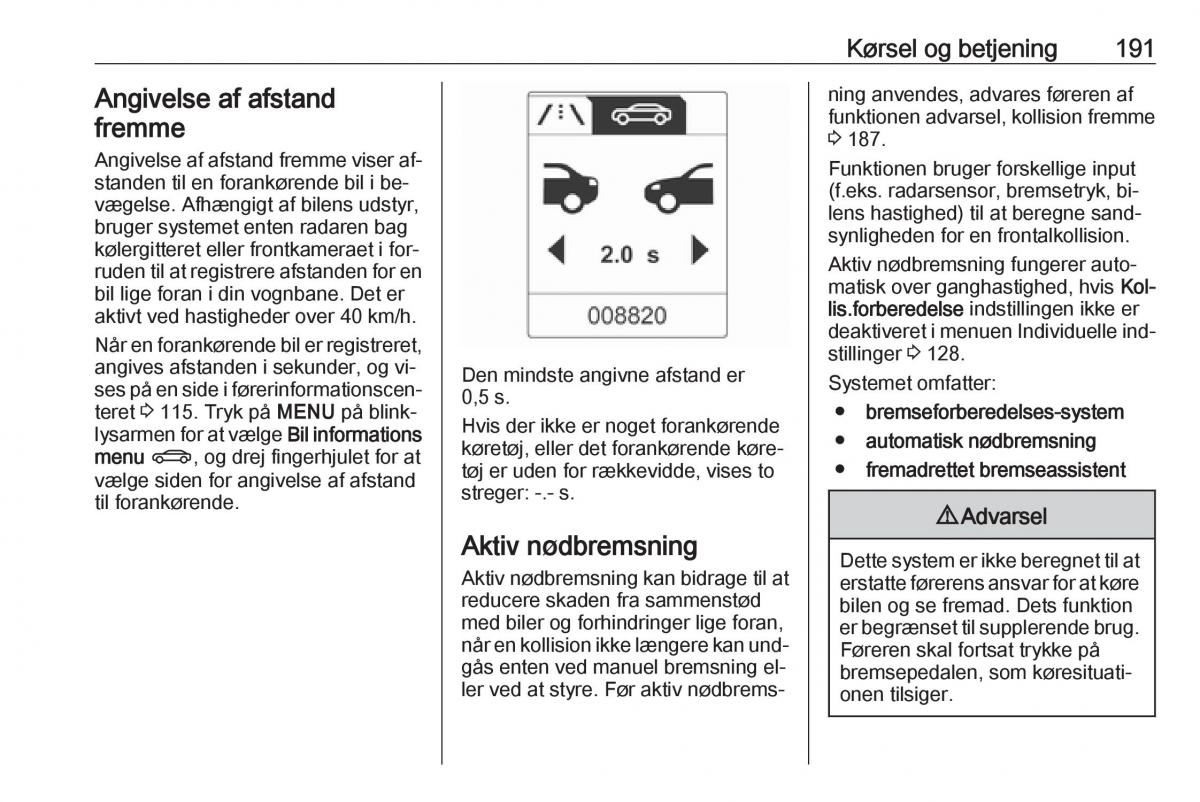 Opel Zafira C Tourer Bilens instruktionsbog / page 193