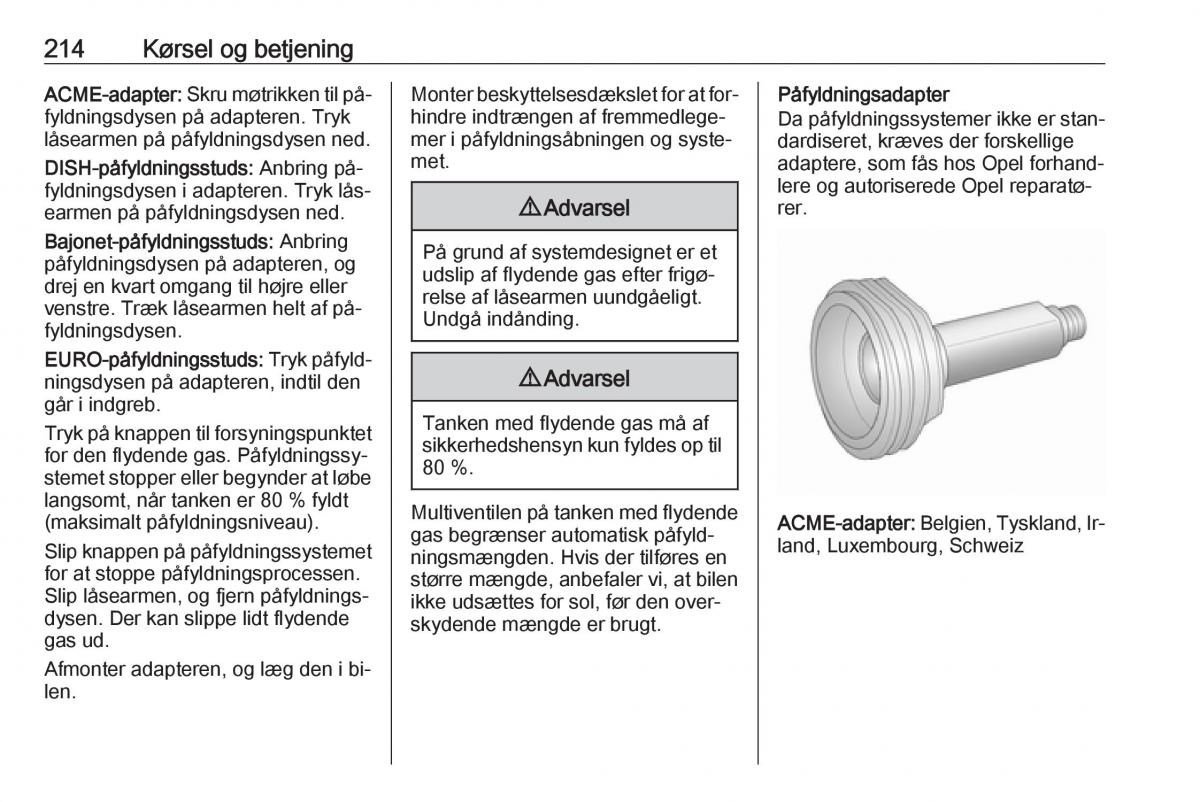 Opel Zafira C Tourer Bilens instruktionsbog / page 216
