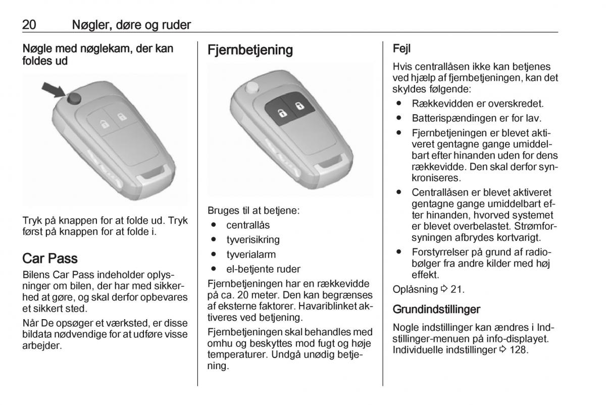 Opel Zafira C Tourer Bilens instruktionsbog / page 22