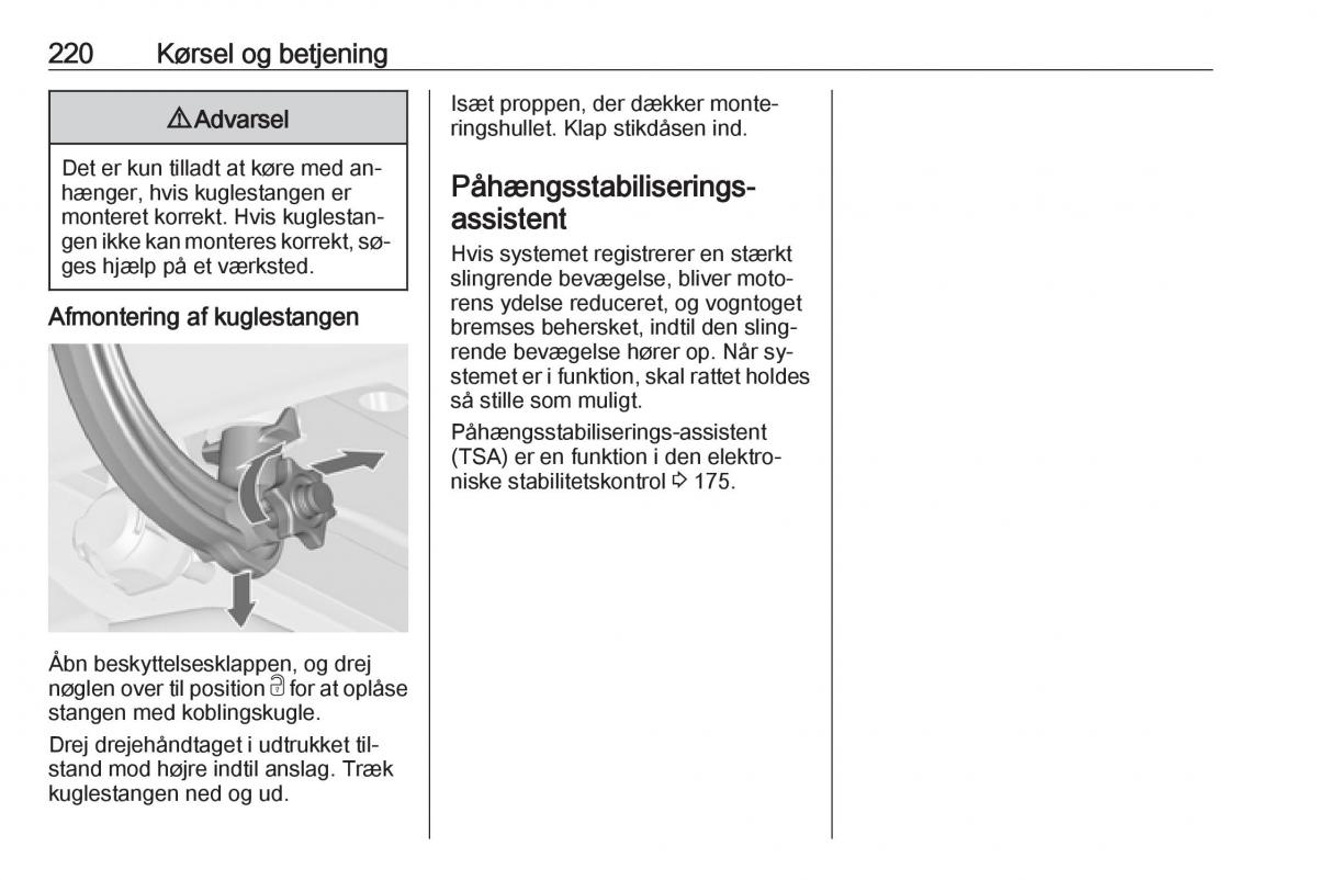 Opel Zafira C Tourer Bilens instruktionsbog / page 222
