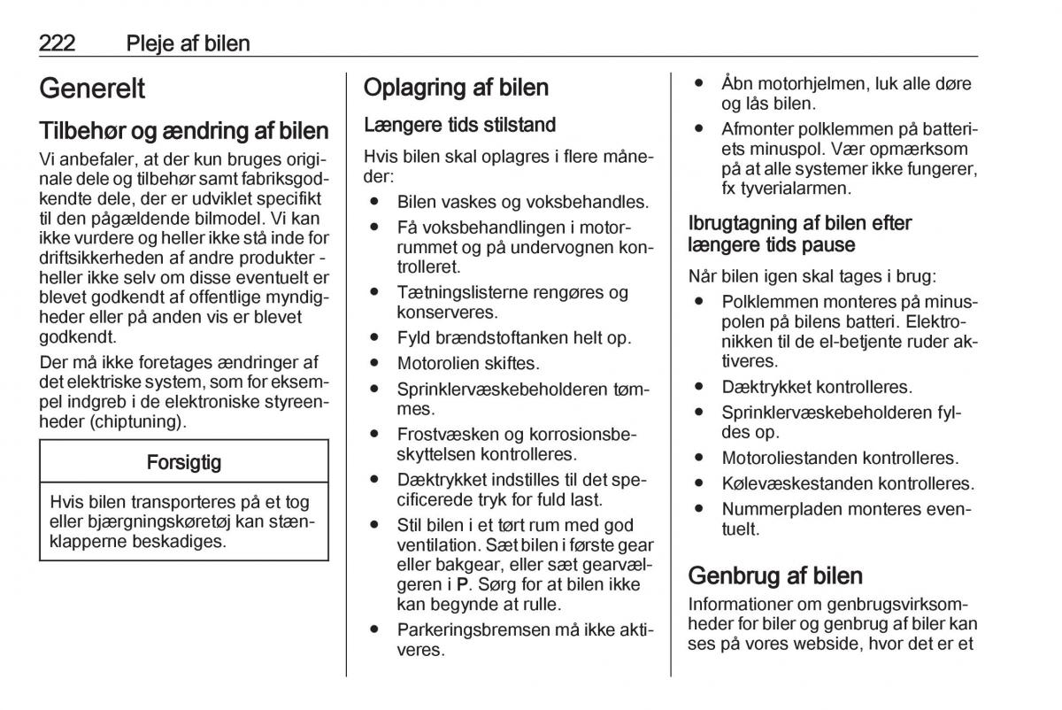 Opel Zafira C Tourer Bilens instruktionsbog / page 224