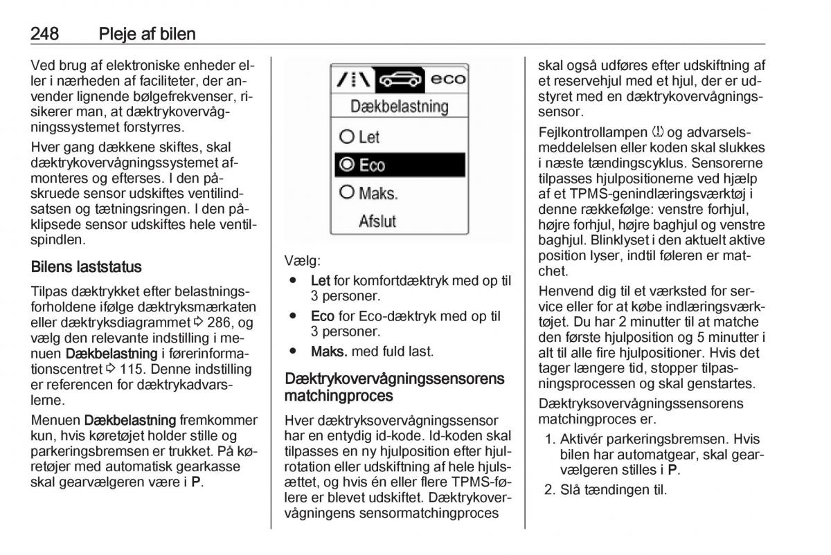 Opel Zafira C Tourer Bilens instruktionsbog / page 250