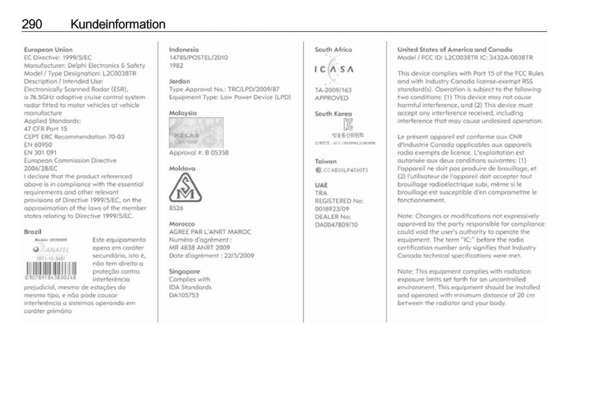 Opel Zafira C Tourer Bilens instruktionsbog / page 292