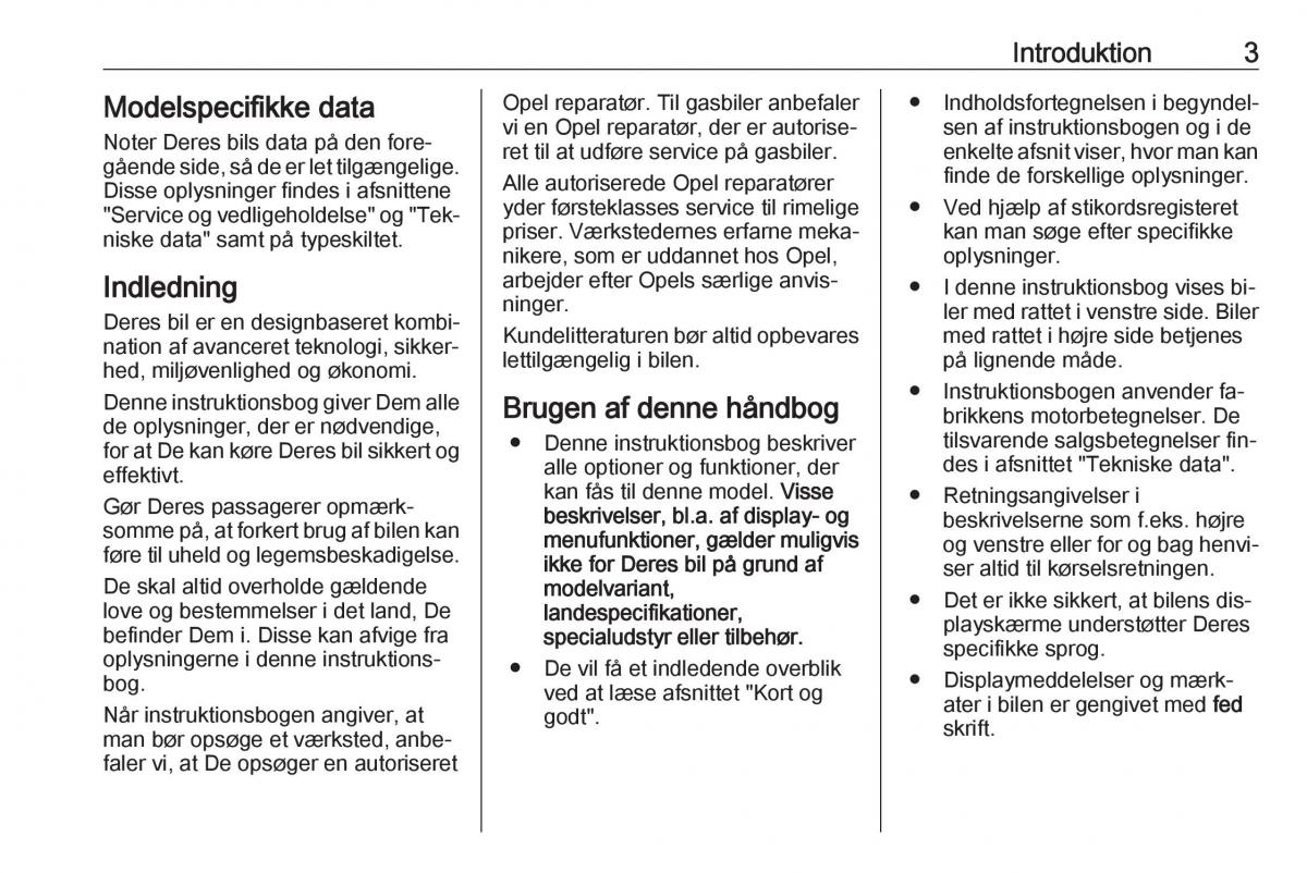 Opel Zafira C Tourer Bilens instruktionsbog / page 5