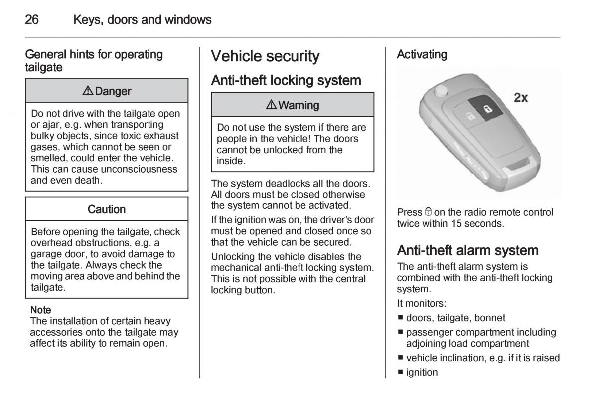 Opel Zafira C Tourer owners manual / page 28