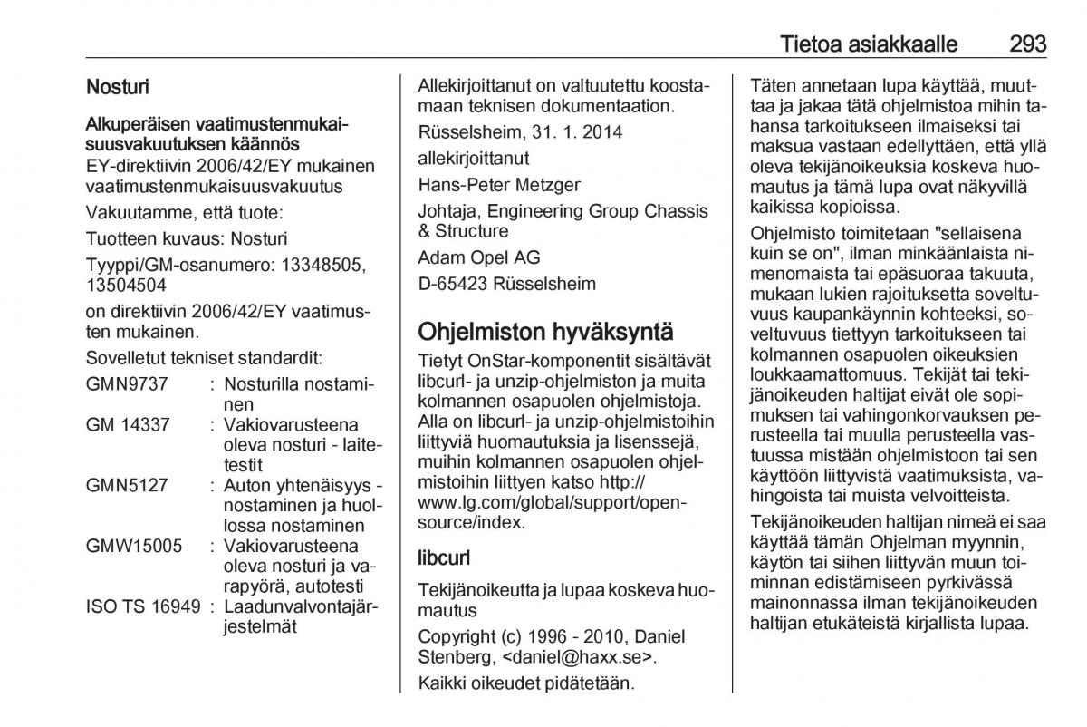 Opel Zafira C Tourer omistajan kasikirja / page 295