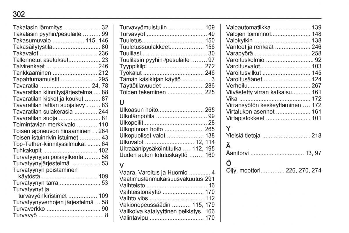Opel Zafira C Tourer omistajan kasikirja / page 304