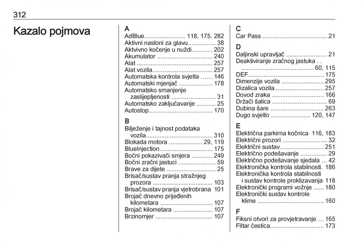 Opel Zafira C Tourer vlasnicko uputstvo / page 314