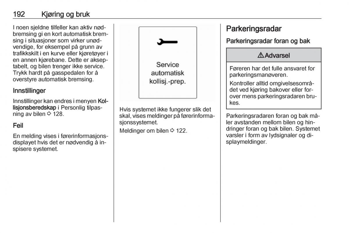 Opel Zafira C Tourer bruksanvisningen / page 194