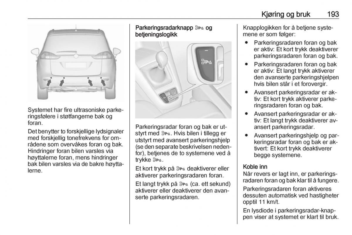 Opel Zafira C Tourer bruksanvisningen / page 195