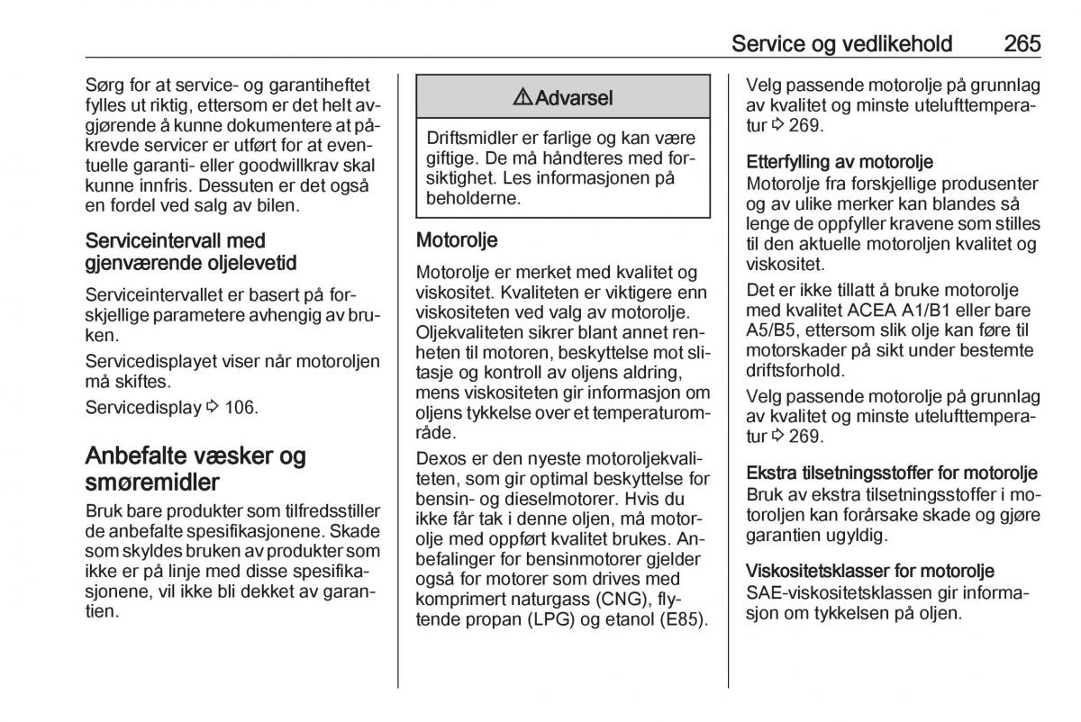 Opel Zafira C Tourer bruksanvisningen / page 267