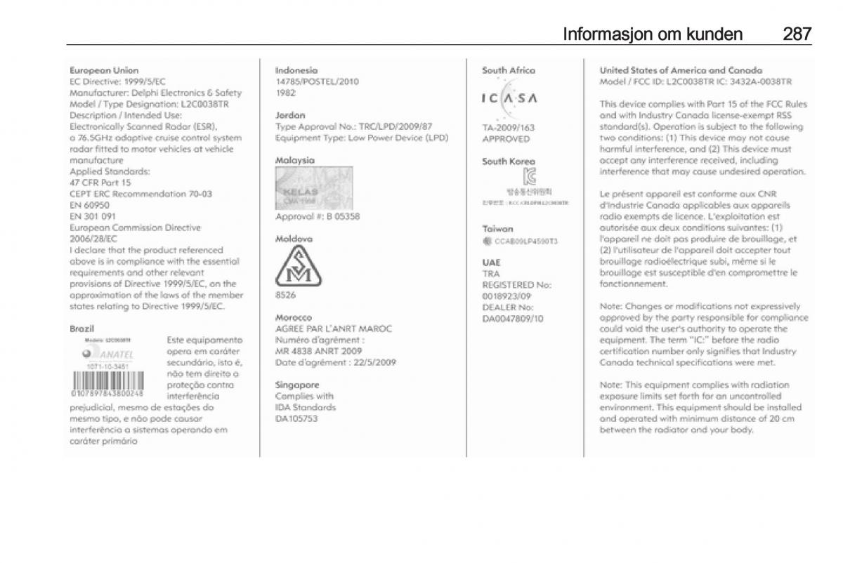 manual  Opel Zafira C Tourer bruksanvisningen / page 289