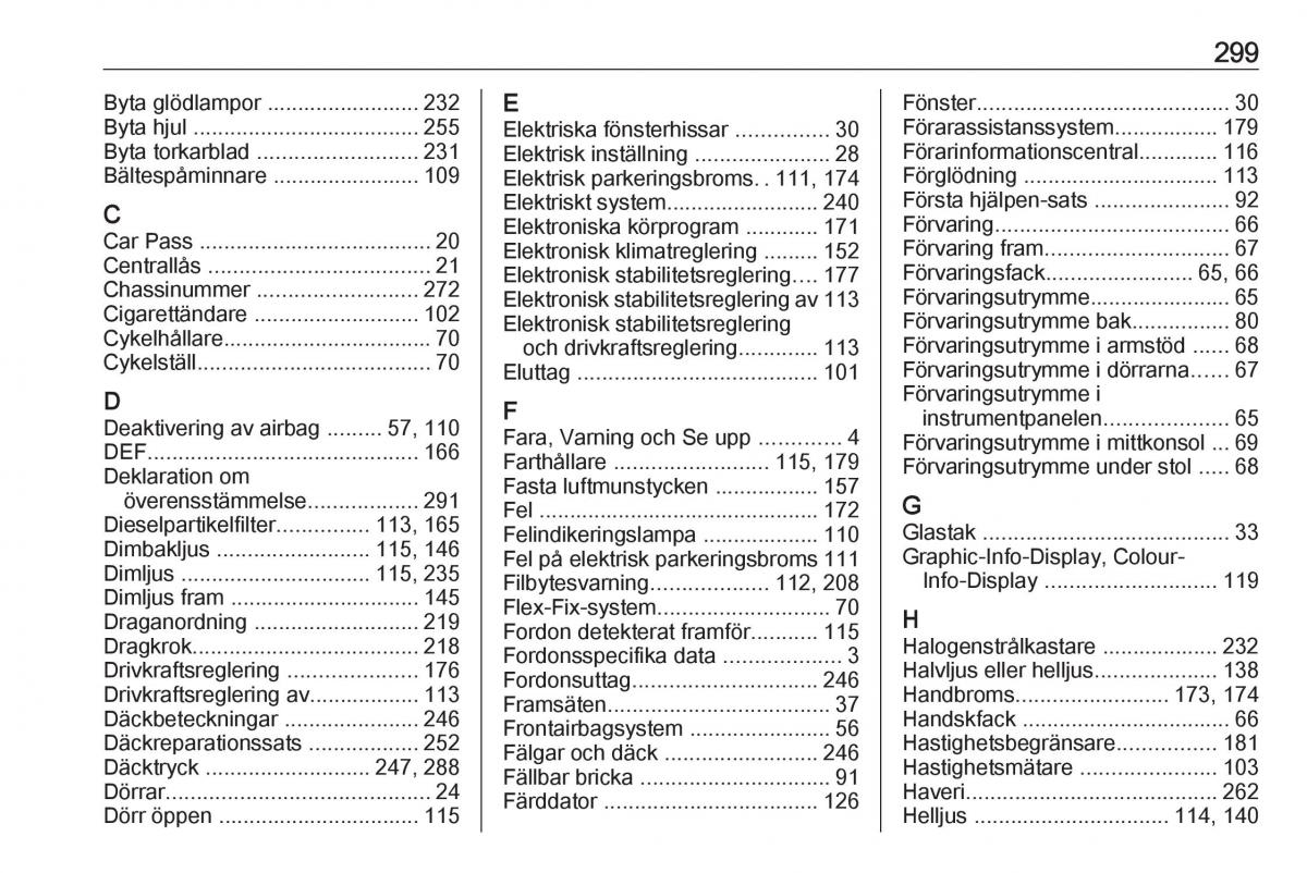 Opel Zafira C Tourer instruktionsbok / page 301