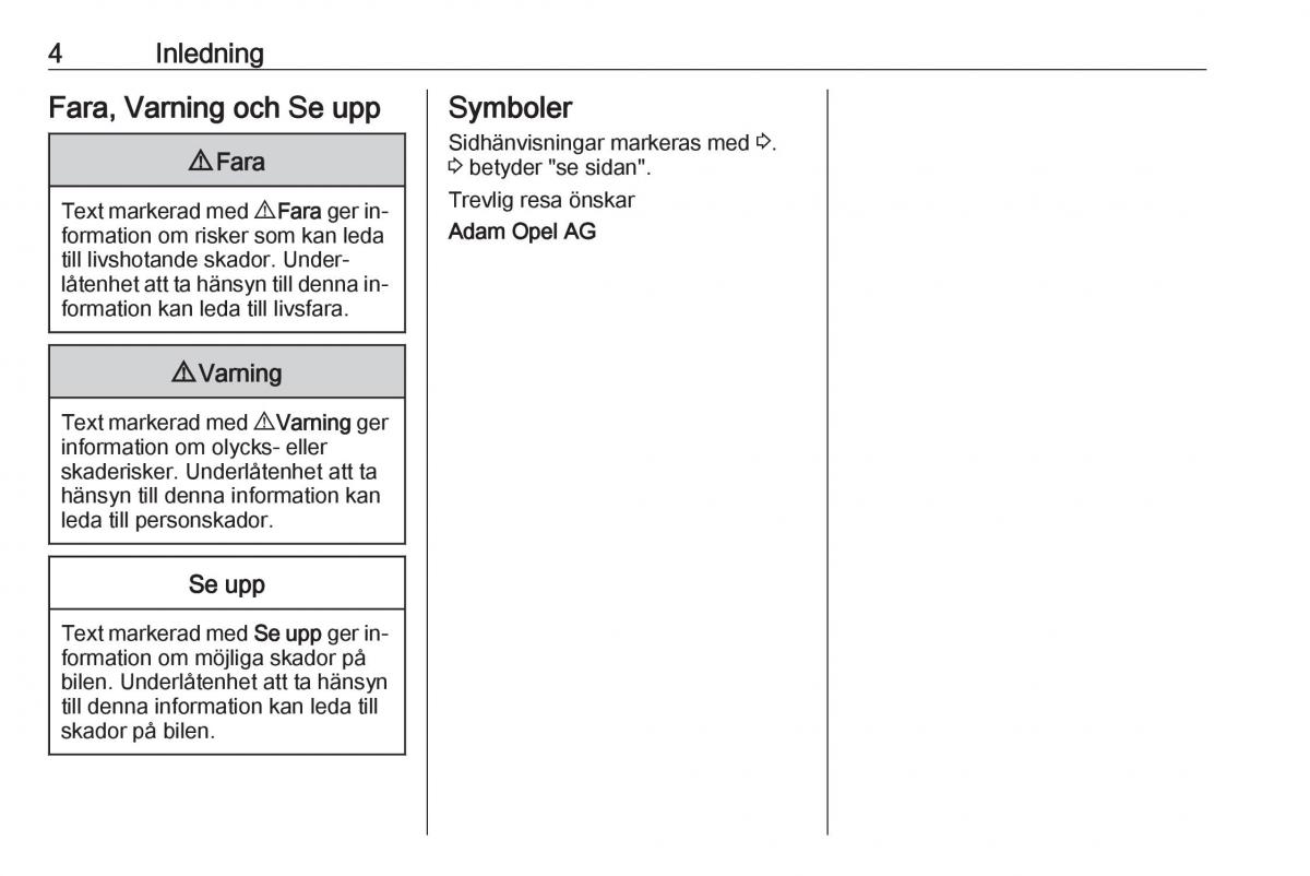 Opel Zafira C Tourer instruktionsbok / page 6